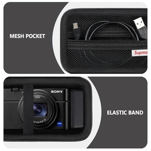 Supmay Hard Travel Case for Sony RX100 VII/ RX100 VI/ RX100 V/ RX100 IV/ RX100 III Advanced Premium Compact Camera, Protective Case Bag with Zipper Mesh Pocket for Battery Pack, Micro USB cable, Black — view 5