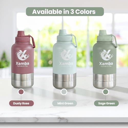 Xamba 3-in-1 Dog Travel Water Bottle 32oz (1000ml) – Stainless Steel Leak-Proof Pet Water Bottle with Detachable Food & Water Bowls for Walking, Hiking & Travel (Mint Green) — view 6