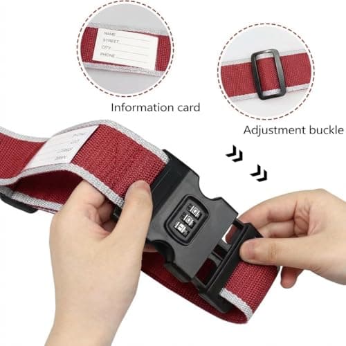 StoneMaxi Adjustable Luggage Straps With Locks 3 Digit Combination Lock Multi-Colour Travel Suitcase Straps Security Password Lock Travel Accessories Suitcase Belt (Wine Red - Grey) — view 5