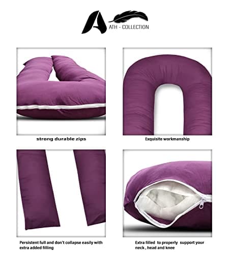 A ATH COLLECTION Pregnancy Pillow 9 FT, U Shaped Full Body Pillow, Nursing, Support and Maternity Pillow for Pregnant Women with Removable Cotton Zip Cover (12 FT, Burgundy) — view 3