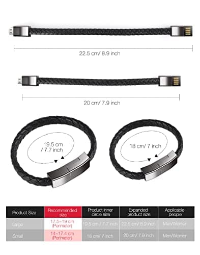 SAMERIO Micro USB Charging Cable Bracelet Charger Fashion Leather Braided Wrist Data Transfer Cord Portable 20 cm Short Travel Cable for Android — view 2
