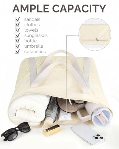 HOMESPON Beach Bag Large Waterproof Tote for Women with Zipper — view 4
