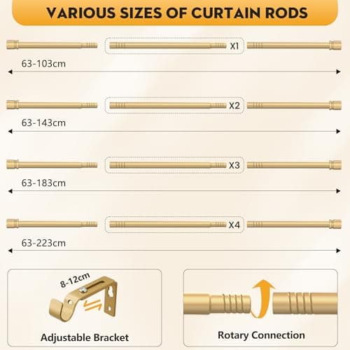 Poskena 16mm Gold Curtain Pole, Curtain rods 67-147cm — view 4