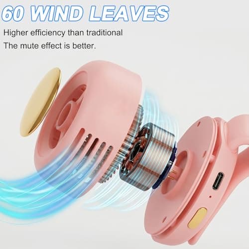 Noaya Bladeless Clip Fan - 3 Speeds Clip On Fan for Clothes, 360° Rotatable Portable Fans, USB Rechargeable Hands-Free Waist Fans for Neck/Collar, Summer Essentials for Outdoor Travel — view 4