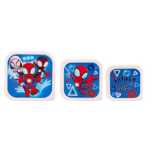 Marvel Spidey Amazing Friends Stackable Lunch Boxes - Set of 3, Durable & Eco-Friendly, Ideal for Kids & Superhero Fans - Perfect for School, Picnics & Travel, Blue & Red — view 2
