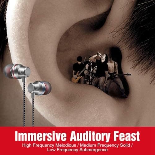 Earphones, In-Ear Headphones Earphones with 3.5mm Hi-Res Extra Bass, Noise Isolating, Wired Earbuds with Microphone and Volume Control, Compatible With all Smartphones Tablets Laptops. (Silver) — view 6