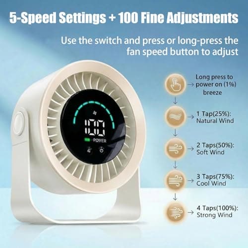 Luxepa Small Desk Fan, 100 Speed USB Rechargeable Battery Operated Quiet Portable Table Fan, Personal Desktop Cooling Fan with LED Display, 360° Tilt Tabletop Fan for Bedroom Office Travel (Khaki) — view 3