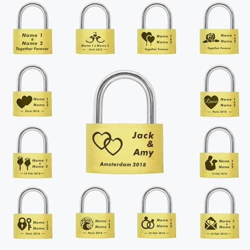 Personalised Engraved Padlock, Heart Padlock for Wedding, Anniversary, Valentine's, Travel, Love Locks with 3 Keys & Gift Box for Lovers(Linked Hearts) — view 6