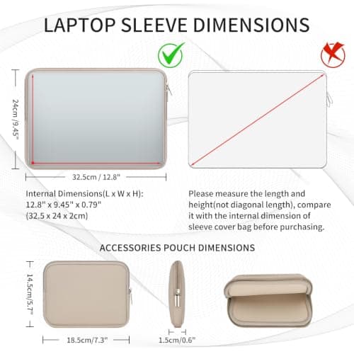 RAINYEAR 13-13.3 Inch Laptop Sleeve Case with Accessories Pouch, Khaki — view 4