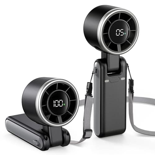 EasyAcc Portable Handheld Turbo Fan, Powerful High Speed Cooling Fan, 5 Speeds 4000mAh USB-C Rechargeable Mini Desk Fan for Travel, Outdoor, Summer & Hot Flashes Black