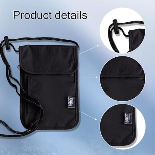 NAYAGOGO Neck Pouches Neck Wallet With RFID Protection, Passport Holder Travel Wallet, Flat Neck Pouch, Travel Documents Holder, Travel Document Wallet Organiser for Passport, Cash, Cards, Keys- Black — view 3