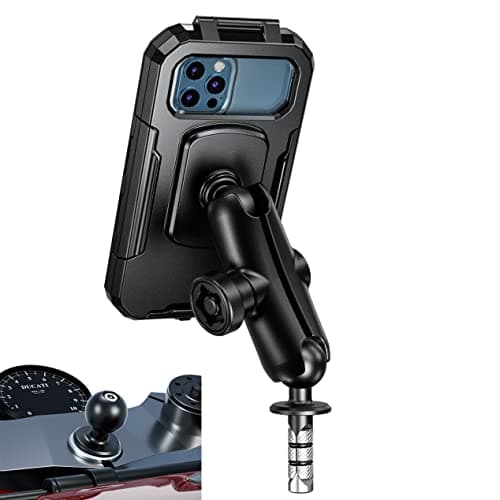 iMESTOU Waterproof Motorcycle Fork Stem Phone Mount Case 1" Ball Bike Phone Holder Anti-Theft with B Size Double Socket Arms Aluminium Ball Base for 5.5"-6.8" Cellphones (L)