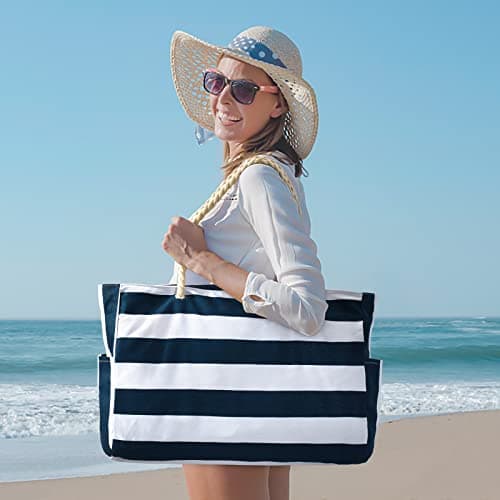oscaurt Beach Bag, Large Beach Bags for Women, Waterproof Beach Tote Bags with Zip and Rope Handle, Summer Beach Bags Holiday Essentials Travel Bag Shopping Shoulder Handbags for Pool Gym Picnic — view 2