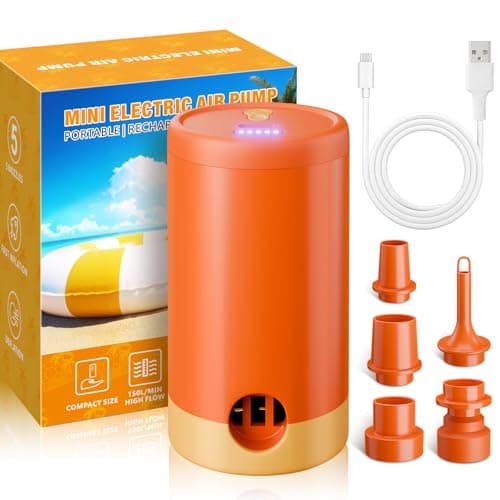 HAFOEEP Mini Electric Air Pump for Inflatables, USB Rechargeable, Fast Inflating & Deflating, 5 Nozzles for Air Bed Mattress Paddling Pool Toys Swimming Ring Vacuum Bags, Portable Air Pump Camping