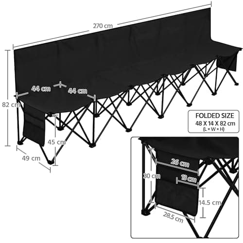 Yaheetech 6-Seat Folding Bench with 2 Hanging Bags & Carry Bag, Black — view 3