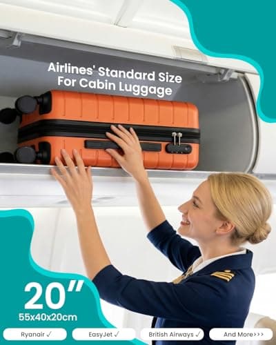 Shavont 20 Inch Cabin Suitcase 55x40x20 Carry on Hardshell Luggage (Orange) — view 3