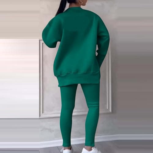 NSICBMNO Green Womens Tracksuit Set 2 Piece Outfits Oversized Sweatshirts Gym Leggings Airport Out Long Jumpers Split Hem Trousers Casual Co Ord Sets Winter Lounge Wear Sets For Gym Sports Travel — view 2
