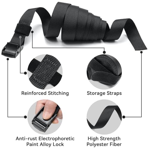Ohuhu Tie Down Straps 10 Pack, Heavy Duty Tensioning Belts, 2.5m Adjustable Lashing Straps Cargo Straps 250kg Loading Capacity for Motorcycle, Cargo, Trucks, Trailer, Luggage, Quick Release, Black — view 2