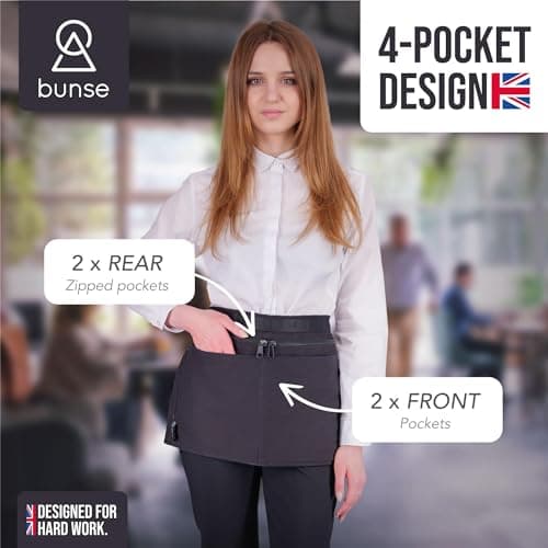Bunse 4 Pocket Market Trader Money Belt | Denim Trader Belt | Money Apron | Traders Adjustable Waist Strap Anti-Theft Wallet Apron Pouch for Restaurants Festivals Fetes & Sports Clubs (Black, Qty 1) — view 3
