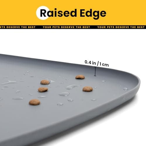 Conlun Dog Food Mat with Side Pocket & Hook Hole, Soft Raised Edges, Easy Clean Waterproof Non-Slip Pet Feeding Mat for Cats and Dogs Water Bowl, Pets Accessories(46x30cm,Grey) — view 5