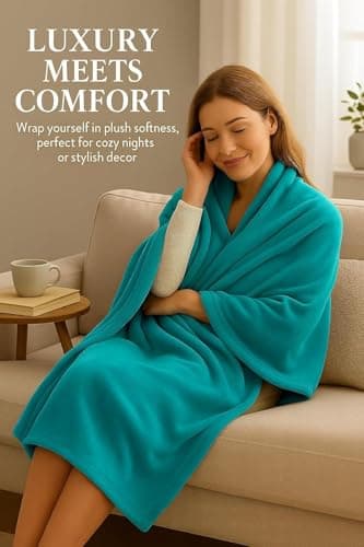 HOMES-LINEN Fleece Faux Fur Roll Mink Throws Soft Cosy Bed Blankets (Teal, Double (150Cm x 200cm)) — view 3