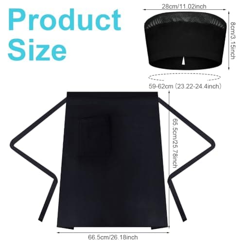 DiULi Apron and Chef Hat Set, Adjustable Black Chef Apron with Pockets, Women's Cooking Kitchen Bib for Home Gardening Café — view 2