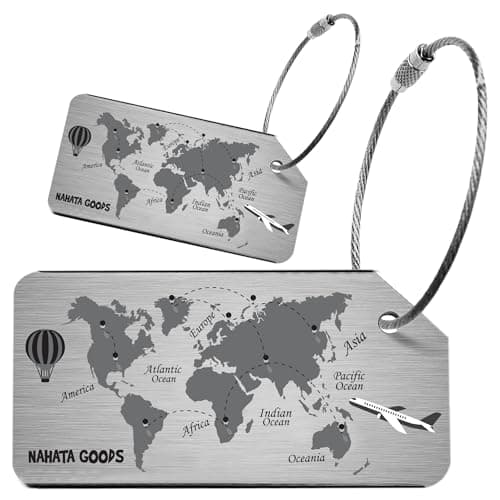NAHATA Luggage Tags 2 PCS | Suitcase Tags | Brushed Aluminum Alloy Luggage Tags for Suitcases | Luggage Labels for Suitcases | Suitcase Identifier—Bag Tags | Travel Tags for Luggage (World Map Pack-2)