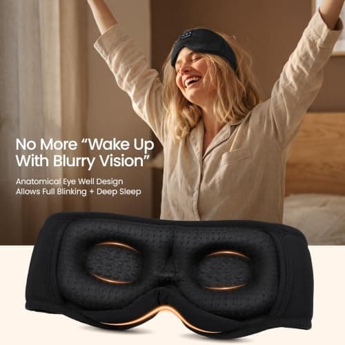 LC-dolida Bluetooth Sleep Mask Headphones Complete Blackout 3D Deep Eye Mask with Headphones Bluetooth V5.4 Can Play 15Hrs Breathable Eye mask with Earphones for Travel,Nap Sleeping,Shift Work — view 4