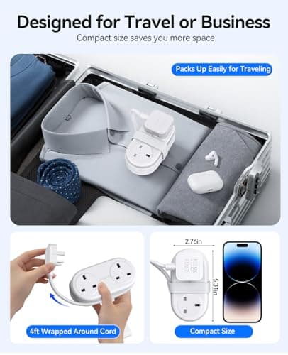 ORICO Travel Extension Lead with USB Slots, 2 Outlets 3 USB Ports (1 USB C), 3250W 13A Socket Extensions, Rollable Extension Cord for Travel/Home/Office, Essentials Cruise Approved Power Strip-White — view 2