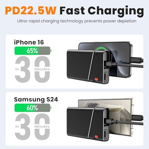 Power Bank 20000mAh, 22.5W Super Fast Charging Metal Portable Charger with Detachable USB-C Cable, Airline Approved for iPhone 17/16/15/14/13, iPad, Samsung, Android & More — view 3