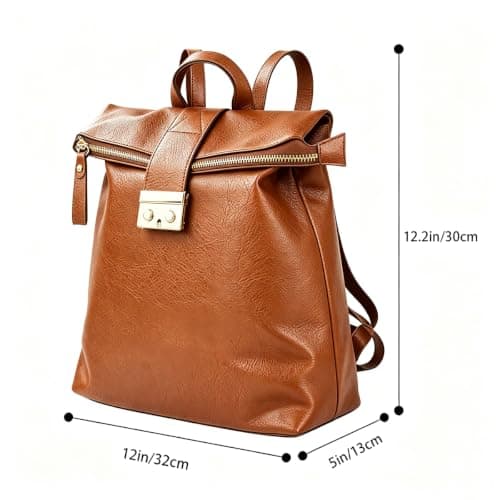 LA DEARCHUU Leather Rucksack Women Men, Brown Leather Backpack Handbags Multi-Pocket Durable Comfortable Flap Over Travel Soft Daily Backpack Daypack with Snap Closure — view 3
