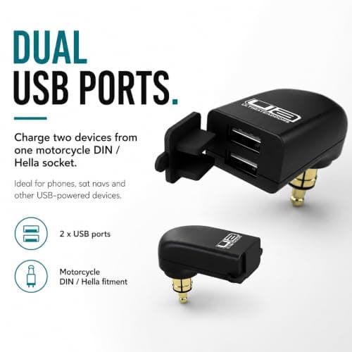 Ultimateaddons 4.8 Amp motorcycle Din Hella accessory charger with 2 USB ports — view 2