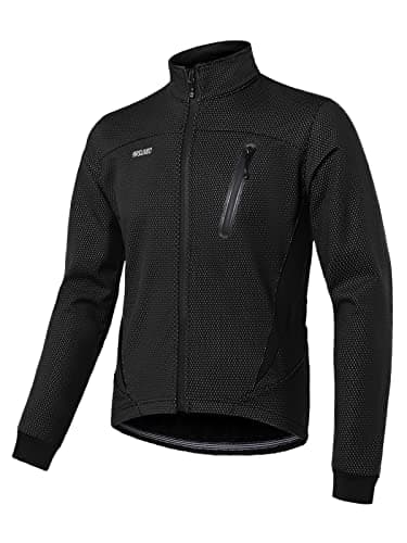 ARSUXEO Cycling Jacket Mens Winter Thermal Mountain Bike Jacket Softshell Coat for Waterproof and Windproof 16H black L