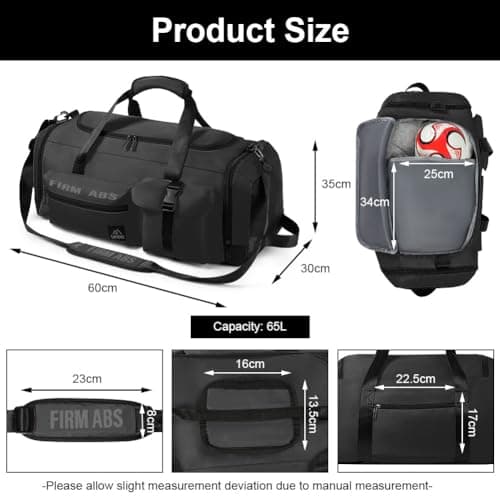 Flintronic Gym Duffle Sports Bag, 65L 3-in-1 Waterproof Gym Duffle Bag, Gym Sports Bag with Shoes Compartment+Wet Pocket, Travel Duffel Bag with Shoulder Strap+Backpack Function for Sports Travel — view 2