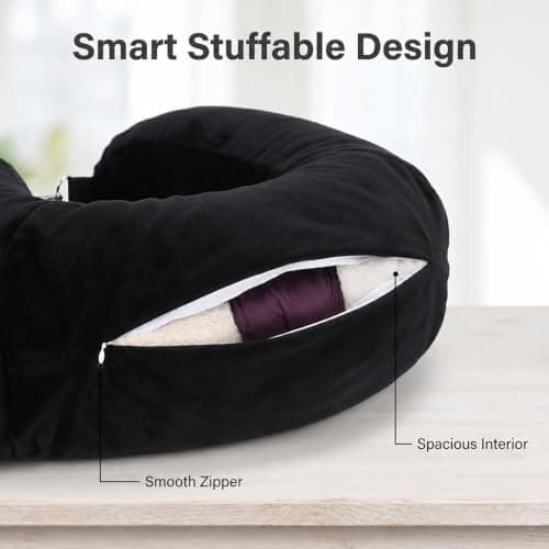 Inflatable Travel Pillow, Black Portable U-Shaped Neck Pillow for Aeroplane Flights Car Train Office, Soft Multifunctional Head Rest Cushion with Compact Carry Bag for Adults Kids Long Journey Sleep — view 3