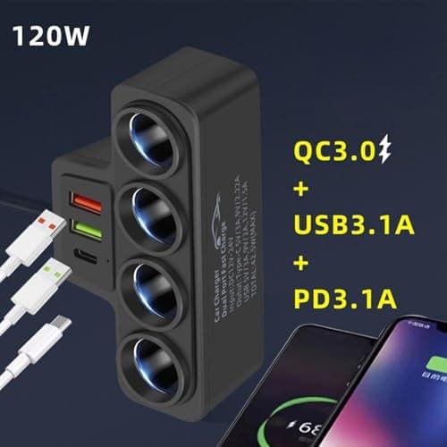 Multi Port Car USB Charger - Ultra Fast 4 Way Car Charger, Flexible Gooseneck Extension | 12 Inch Adjustable Arm, 360 Degree Rotation, Anti-Vibration Cushion, Adaptat — view 5