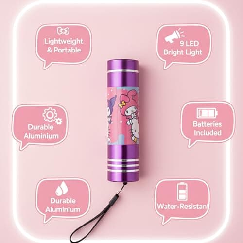 SRV Hub Purple Hello Kitty Torch for Girls – Compact 9 LED Aluminium Flashlight | Portable Waterproof Mini Torch with Batteries | Ideal for Camping & Night Adventures — view 6