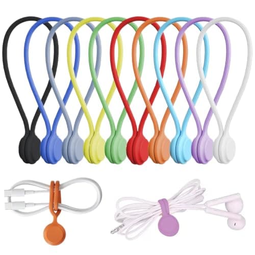 Elovara 10 Pack Reusable Magnetic Silicone Cable Ties,for Charging Cables