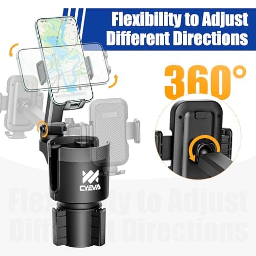 CYEVA 2 in 1 Car Phone Mount - Long Arm with 360° Rotation, Compatible with All Smartphones, Black — view 6