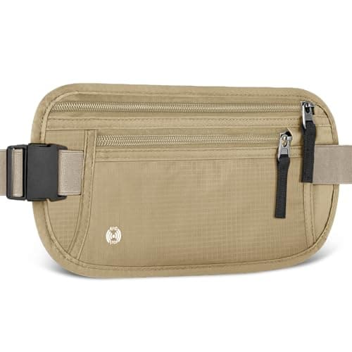 Aucuu Travel Money Belt with RFID Blocking, Ultra-Thin Passport Holder for Travel, Waist Pack Anti Theft, Hidden Travel Wallet Under Clothes to Protect Cash, Credit Cards Passport for Women, Men