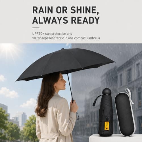 Mini Folding Umbrella with Case, Pocket Sized Lightweight Portable Umbrella, Light Compact Rain Umbrella for Travel Outdoor Daily Use, Small Sun Rain Pocket Umbrella for Girls and Women men (Black) — view 5