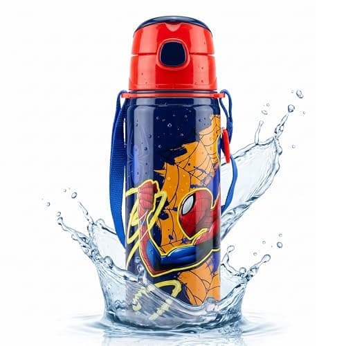 600ml Marvel Spiderman Kids Water Bottle with Straw – Aluminium Leak Proof Drinking Bottle for Boys, BPA Free Metal Sports Water Bottle for School, Travel & Back to School
