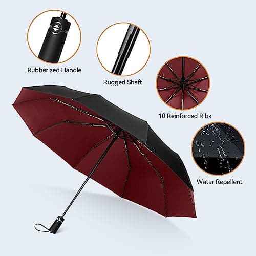 TechRise Umbrella Compact Windproof Travel Umbrellas: Easy Auto Open Close, Strong Fiberglass Frame, Durable Folding Lightweight Portable Automatic Backpack Umbrella for Men and Women, 10 Ribs — view 3