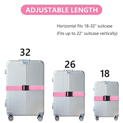 Flintronic 4 Pcs Luggage Straps with Luggage Tags, Adjustable Packing Belts for Suitcases Security Non-Slip Travel Belt Travel Accessories（Pink/Blue） — view 4