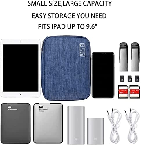 ACOPTON Travel Electronics Organizer, Waterproof Cable Organizer Bag for Electronic Accessories Double Layer Large Shockproof Cable Storage Bag for Cord, Power Bank, Tablet (Navy Blue) — view 2