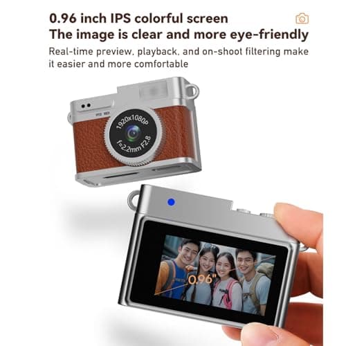 VBESTLIFE Mini Keychain Camera, 1080P 2MP FHD Mini Retro Digital Camera with 0.96inch Screen, LED Fill Light, Pocket Video Recorder, OTG Adapters for Travel (Brown) — view 6