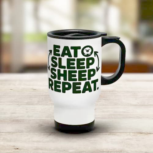 Shopagift Eat Sleep Sheep Repeat Wool Herd Farm Animal Travel Mug 14oz Cup — view 2