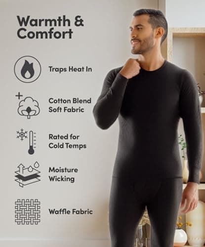 Fruit of the Loom Men's Recycled Premium Waffle Thermal Underwear (1, 2, 3, and 4 Packs) Pajama Bottom, Black/Natural, L UK — view 6