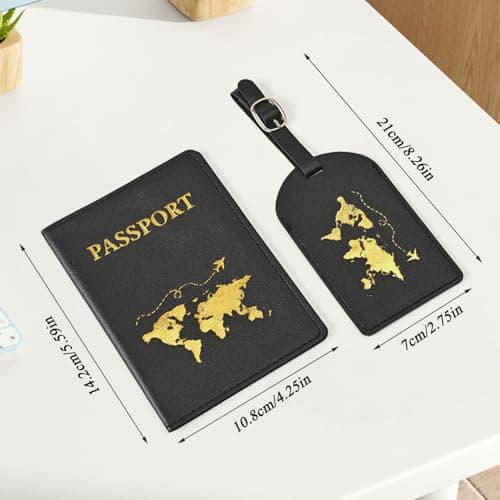 ZDNT 4 Pcs Passport Cover and Luggage Tag,Passport Holder,Passport Cover Luggage Tag Set,PU Leather Passport Holder Travel Wallet Case Organiser for Passport Credit Card Business ((White,Black)) — view 2