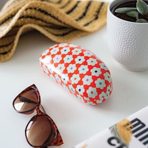 LAGO TERRA Retro Floral Print Hard Shell Sunglasses Case - Daisy Chain Orange (Large) — view 3